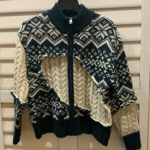 Zara Navy and Cream Knit Cardigan